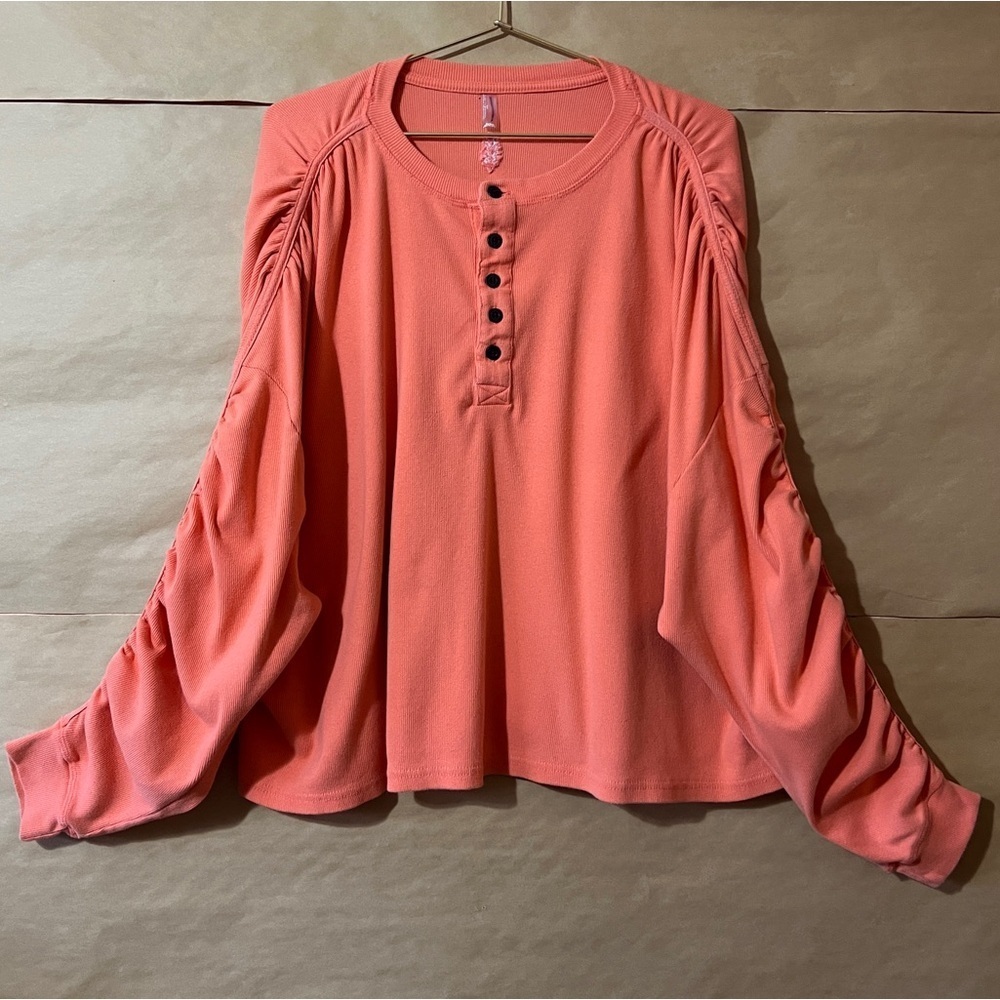 Free People Movement Flow State Layer Henley Top Gathered Oversized Size S